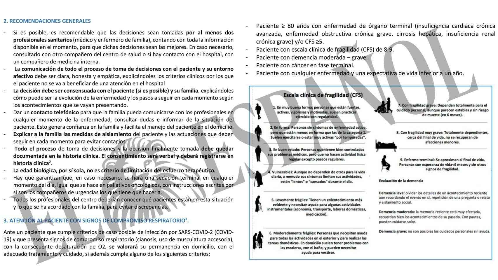 Imagen de parte de uno de los protocolos sanitarios utilizados en Aragón.