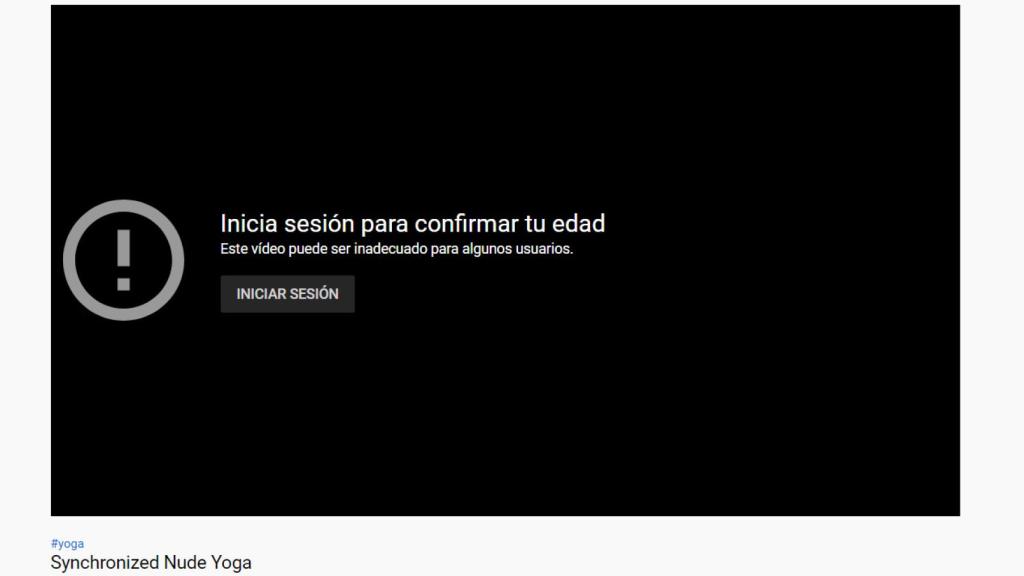Aviso para comprobar la edad del usuario en vídeo con desnudos