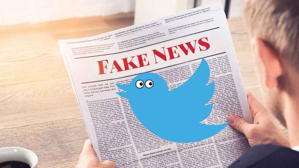 Fotomontaje con el logo de Twitter y las 'fake news'