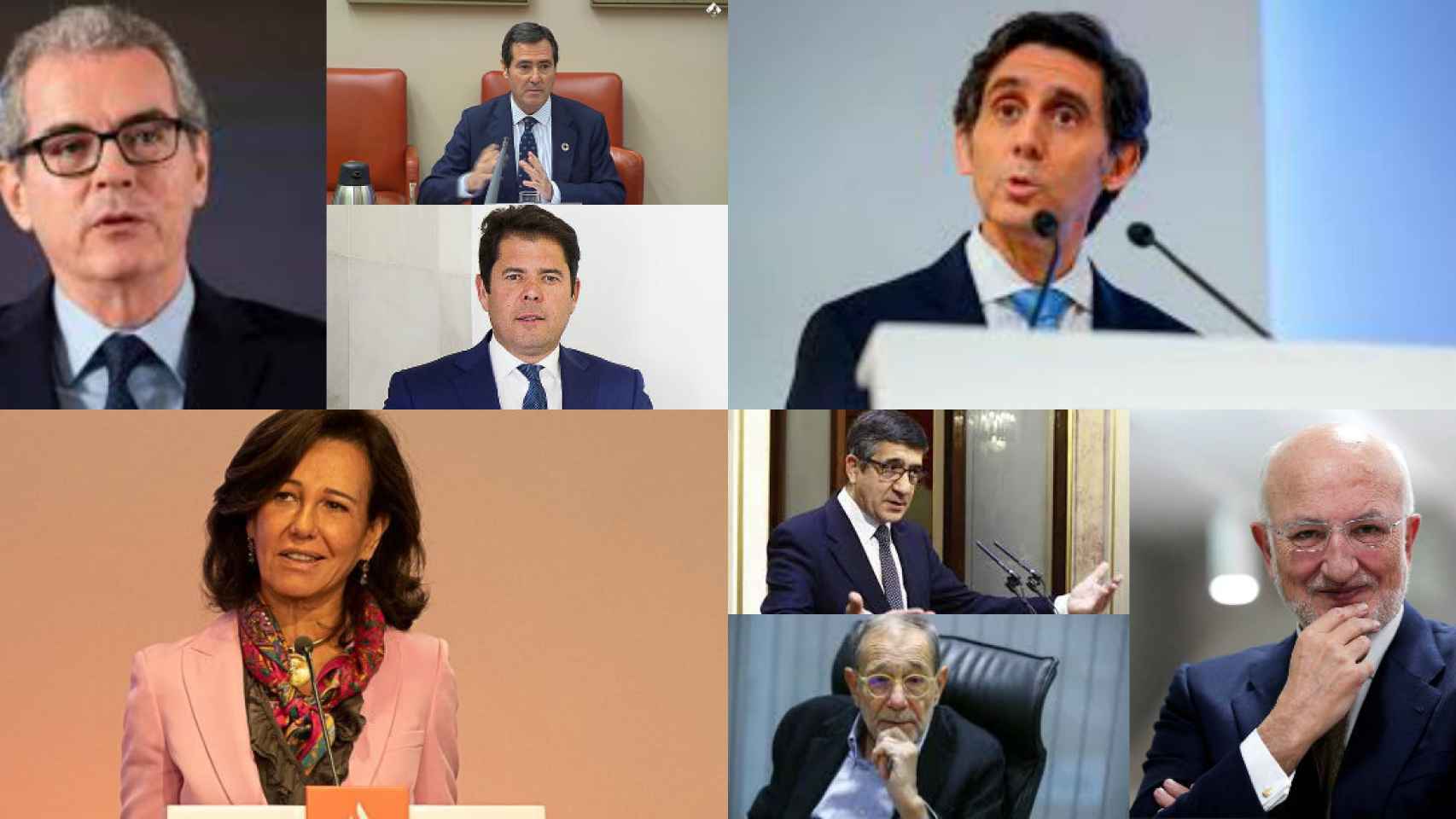 Pablo Isla, Antonio Garamendi, Gerardo Cuerva, J.Mª Álvarez Pallete, Ana Botín, Patxi López, Javier Solana y Juan Roig.