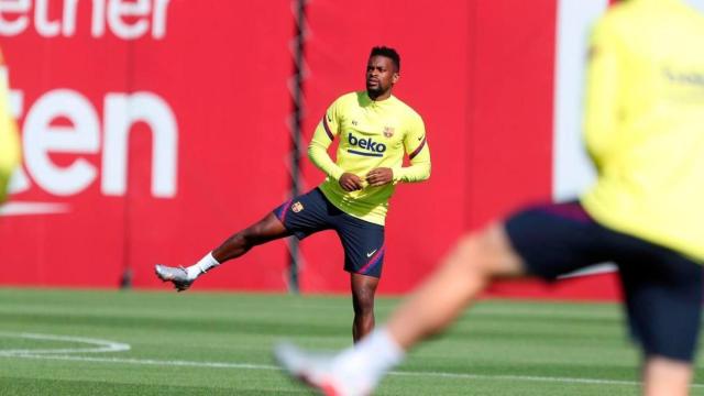 Nelson Semedo, durante un entrenamiento del Barça