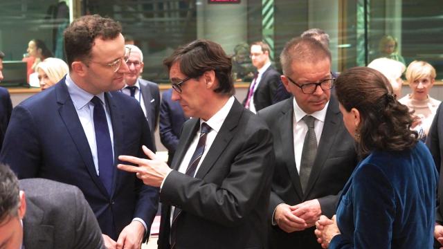 Salvador Illa, durante una reunión presencial de ministros de Sanidad de la UE