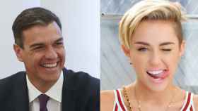 El presidente del Gobierno, Pedro Sánchez, y la cantante Miley Cyrus.