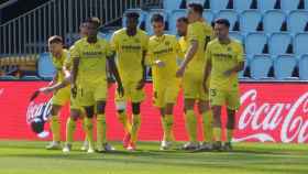 El Villarreal celebra un gol en el estadio de Balaídos