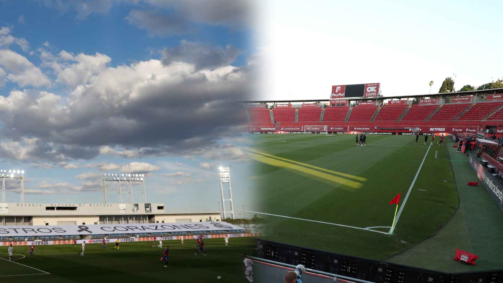 El Estadio Alfredo Di Stefano y el Visit Mallorca Estadi, durante la primera jornada de la nueva normalidad en La Liga