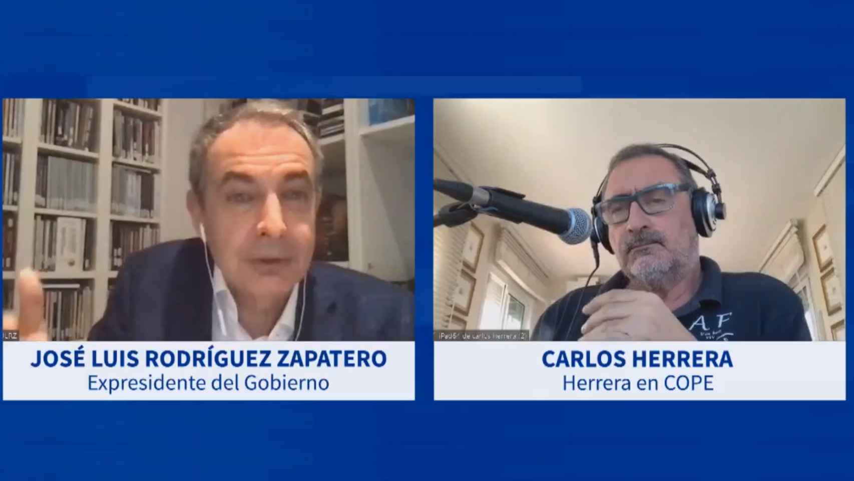 José Luis Rodríguez Zapatero durante la entrevista con Carlos Herrera.