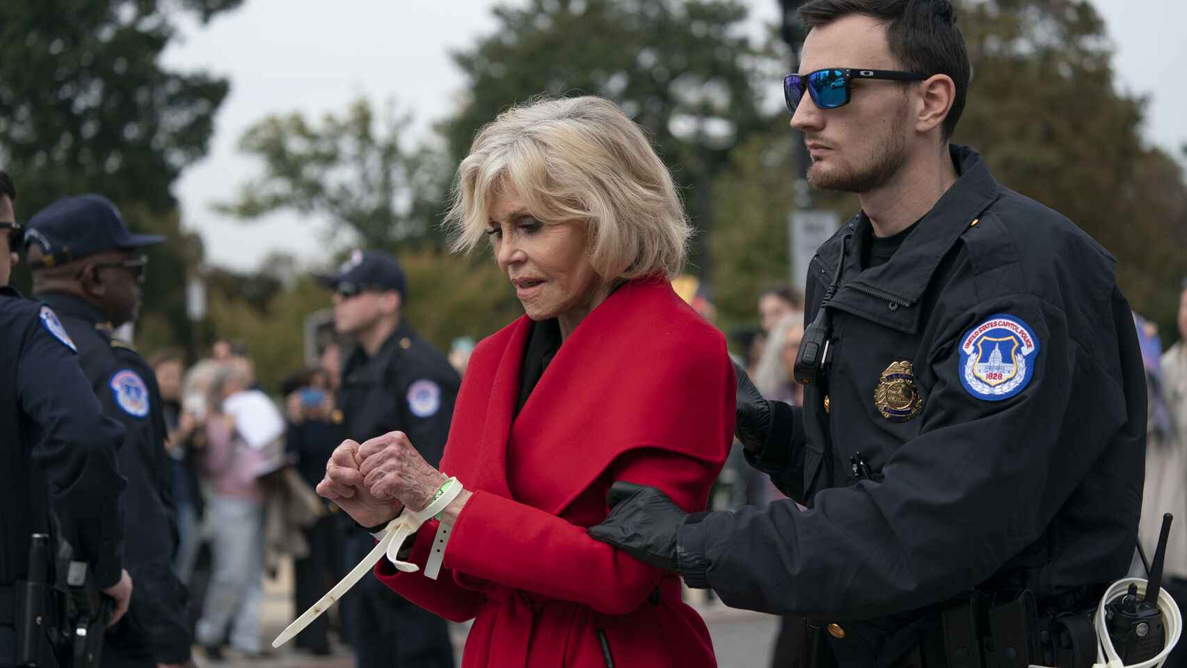 Jane Fonda durante su detención el pasado octubre en Washington.