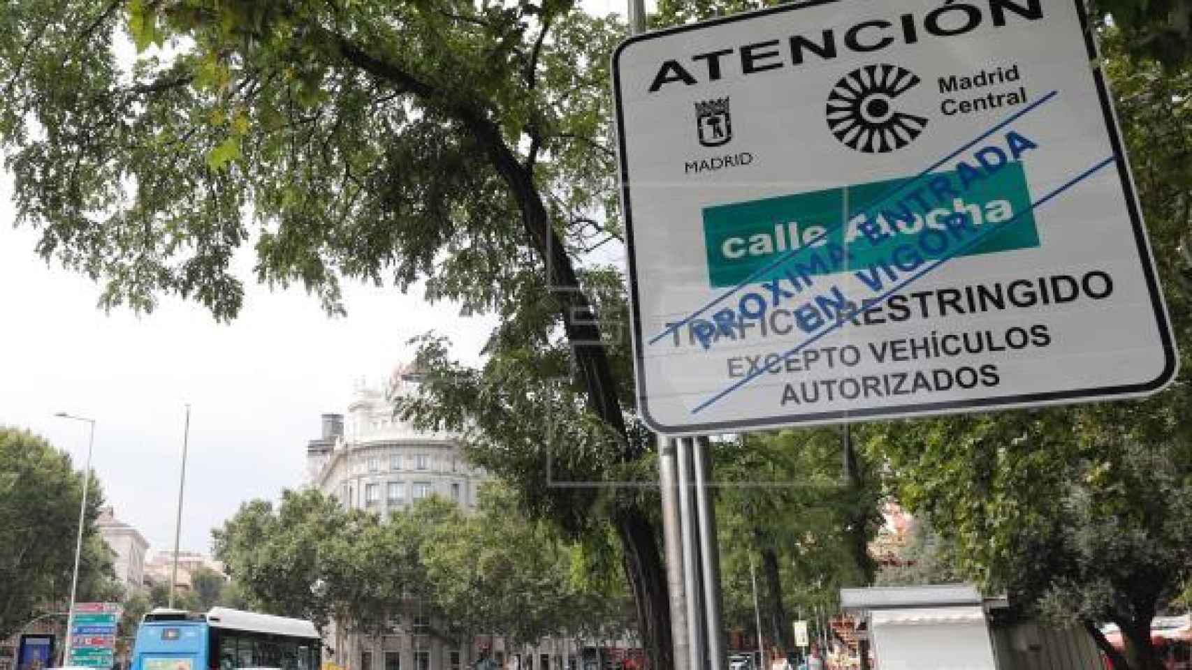 Señal de aviso de entrada en el perímetro de Madrid Central./