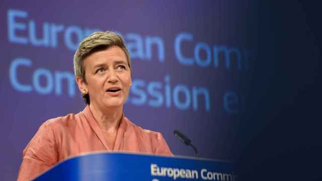 La vicepresidenta de la Comisión, Margrethe Vestager, durante una rueda de prensa