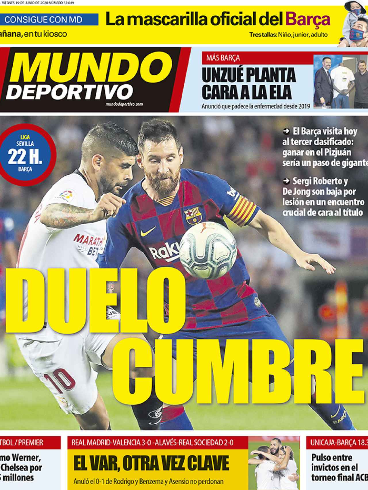 La portada del diario Mundo Deportivo (19/06/2020)