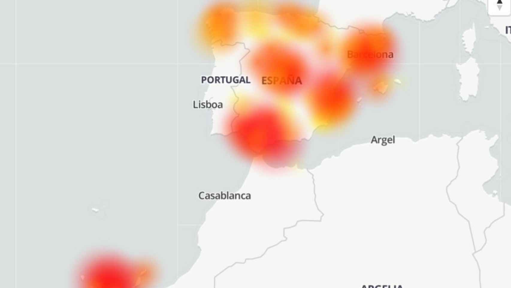 Mapa de incidencias de Movistar en España