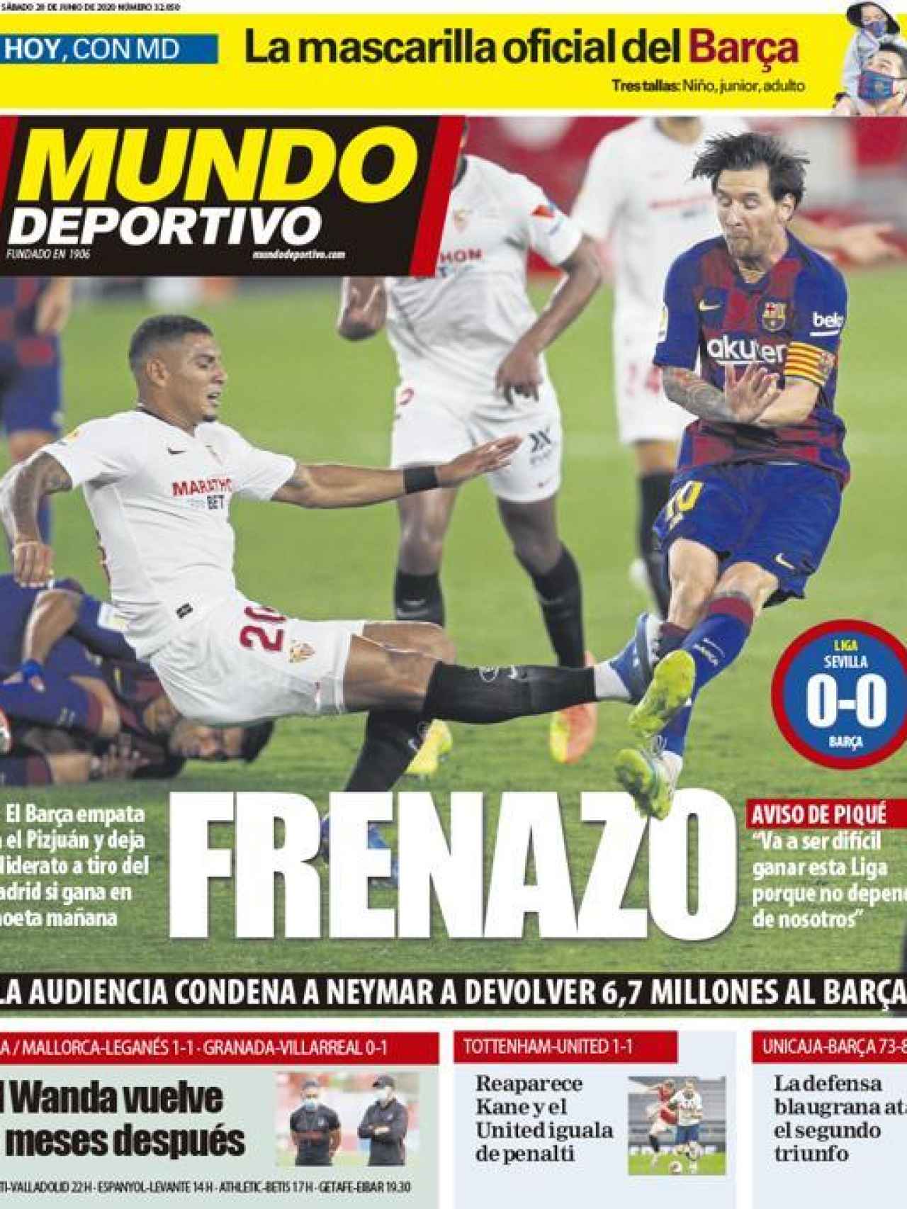 La portada del diario Mundo Deportivo (20/06/2020)