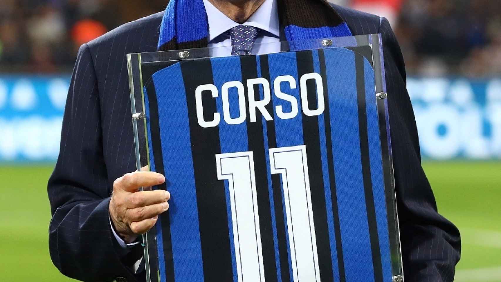 Mario Corso, durante un homenaje del Inter de Milán