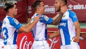 Óscar Rodríguez celebra su gol de falta al Mallorca