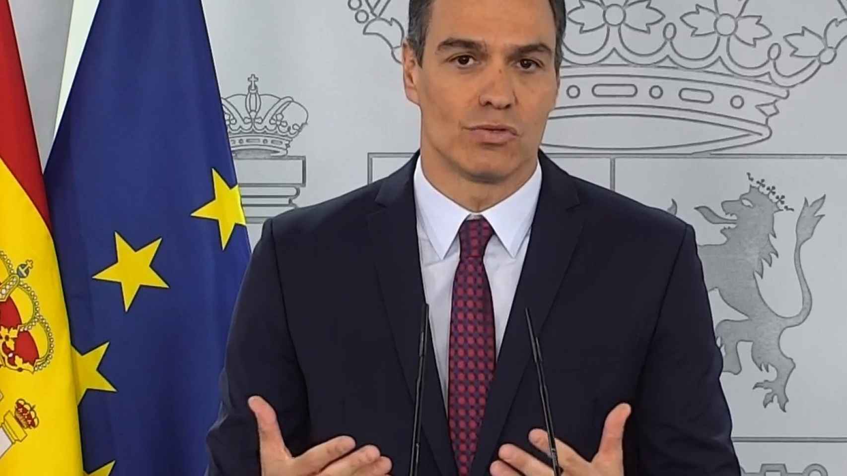 El presidente del Gobierno, Pedro Sánchez, durante su comparecencia desde Moncloa. (EFE)
