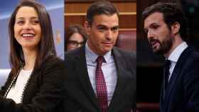 Inés Arrimadas (Cs), Pedro Sánchez (PSOE) y Pablo Casado (PP), interpelados por la sociedad civil para un acuerdo de Estado.