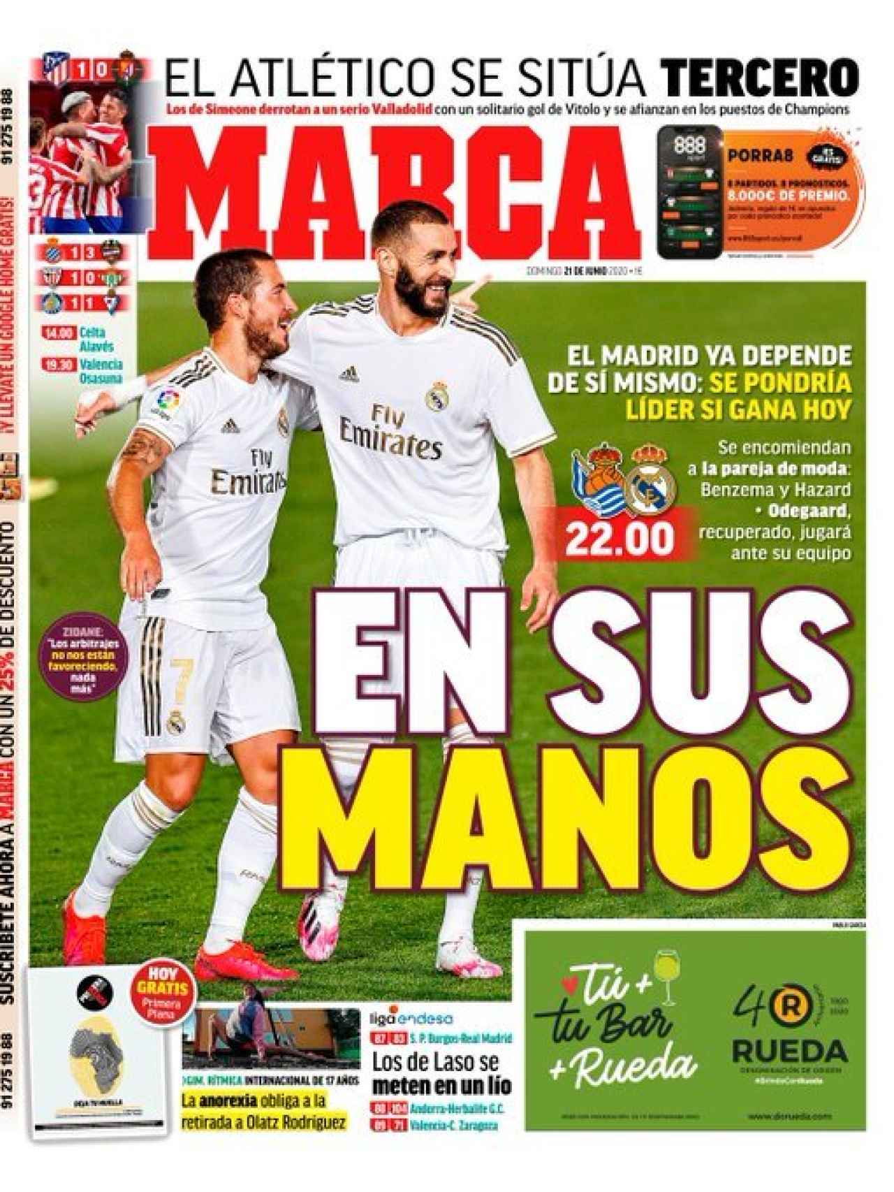 La portada del diario MARCA (21/06/2020)
