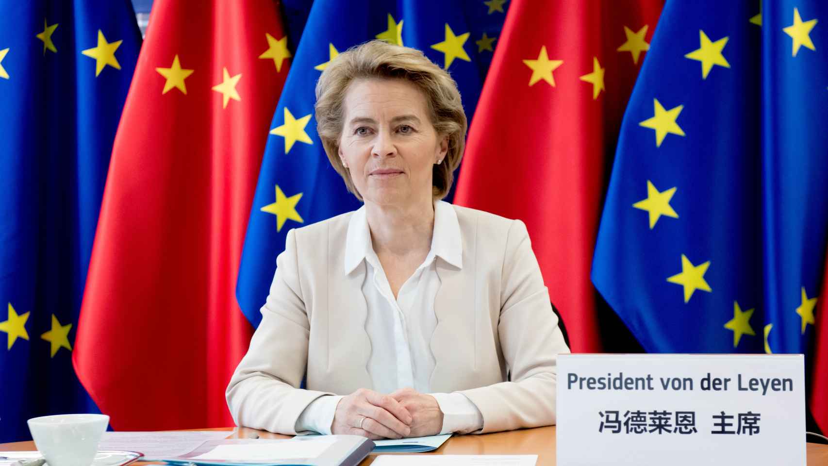 Ursula von der Leyen, durante la cumbre con China de este lunes