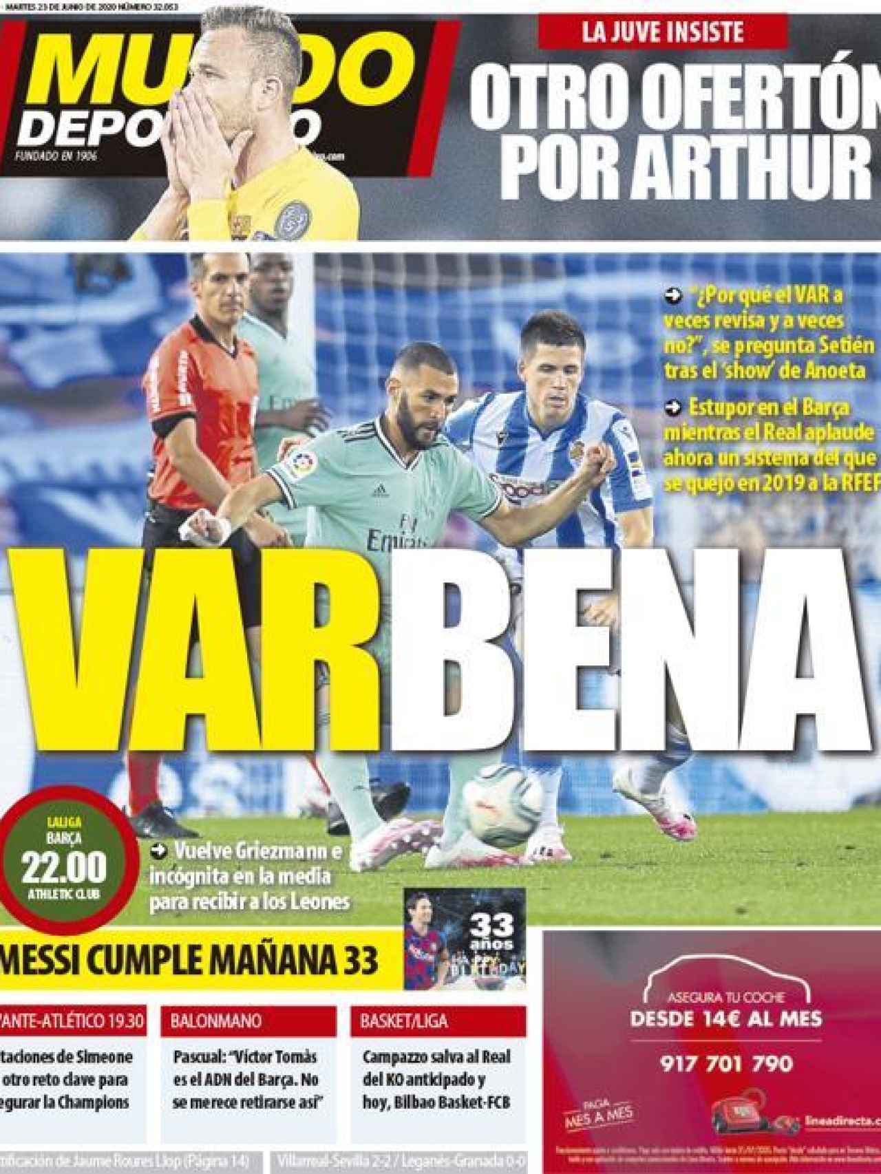 La portada del diario Mundo Deportivo (23/06/2020)