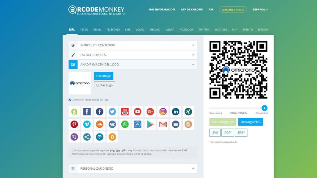 Interfaz de QRCode Monkey.