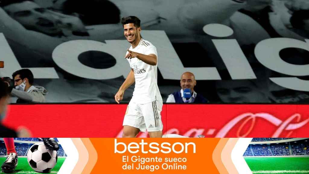 Marco Asensio celebra un gol con el Real Madrid en La Liga