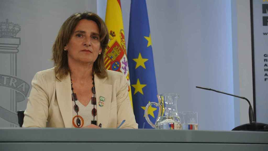 Teresa Ribera, vicepresidenta tercera del Gobierno, en la sala de prensa de Moncloa.