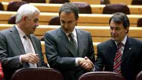 Pasqual Maragall, José Luis Rodríguez Zapatero y Artur Mas, artífices del Estatuto de 2006.