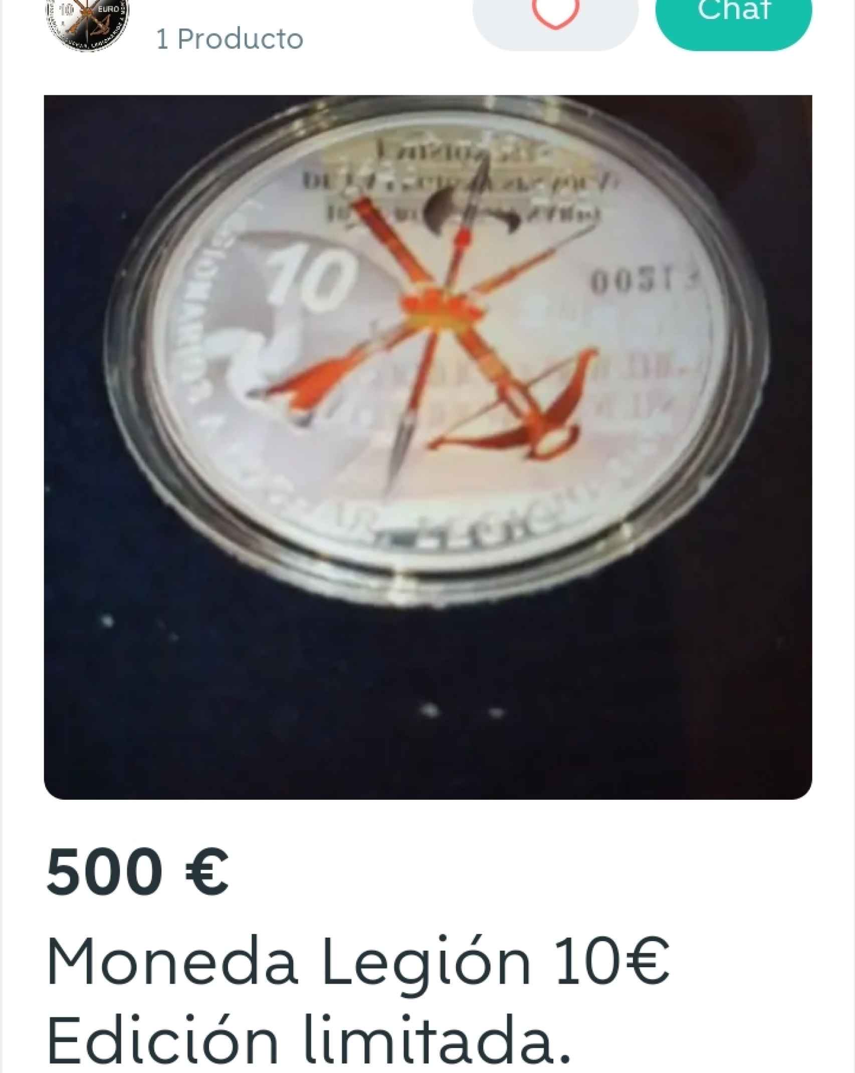 La moneda de la Legión, en Wallapop a 500 euros.