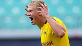 Haaland celebra un gol contra el Borussia Dortmund