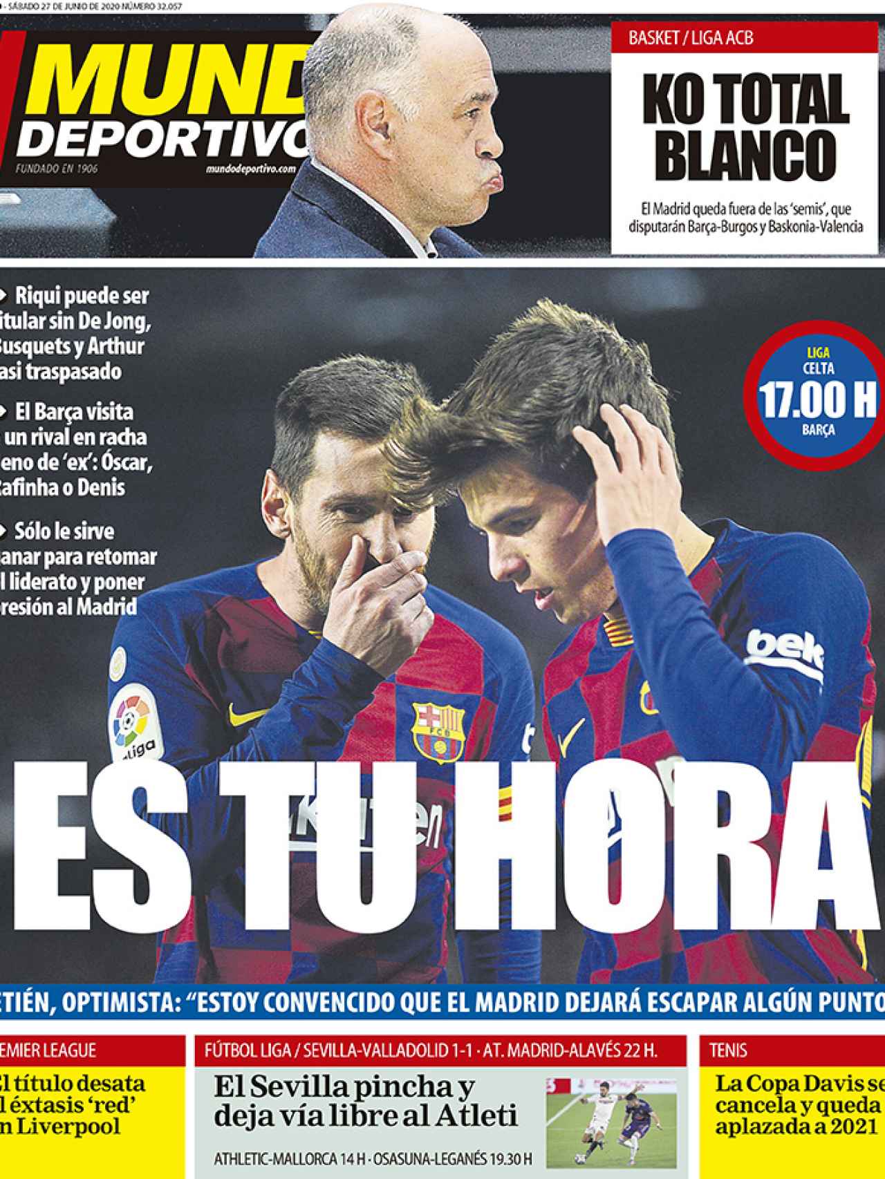 La portada del diario Mundo Deportivo (27/06/2020)