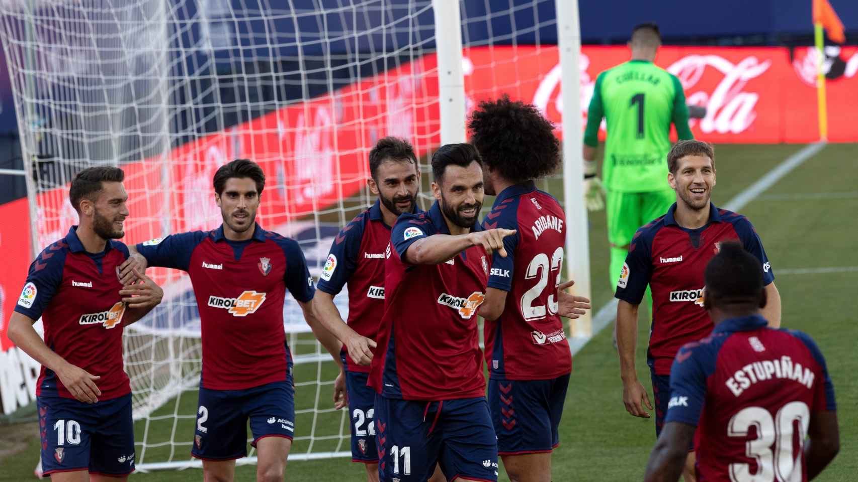 Enric Gallego celebra un gol durante el Osasuna - Leganés