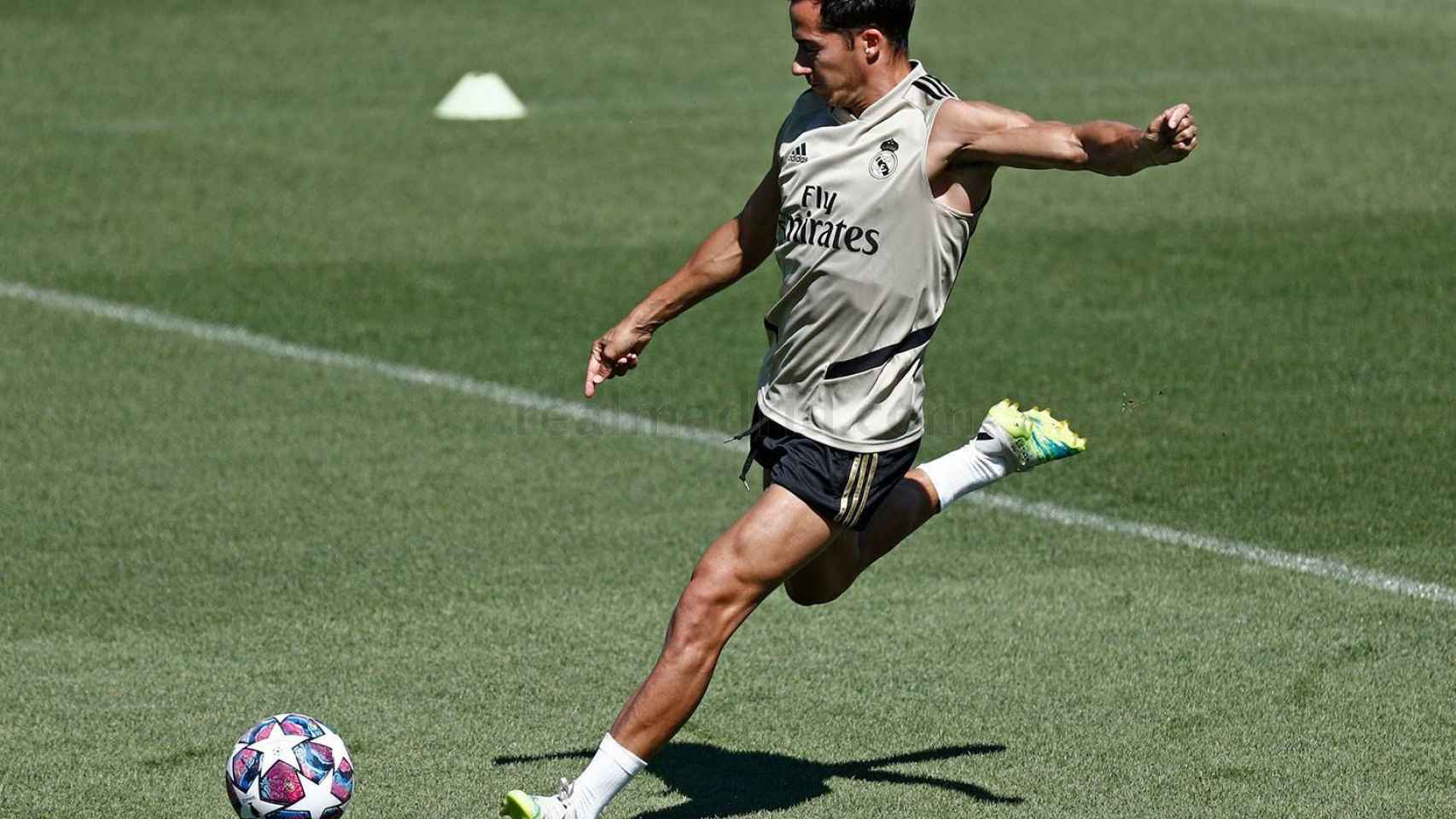 Lucas Vázquez, en el entrenamiento del Real Madrid en Valdebebas