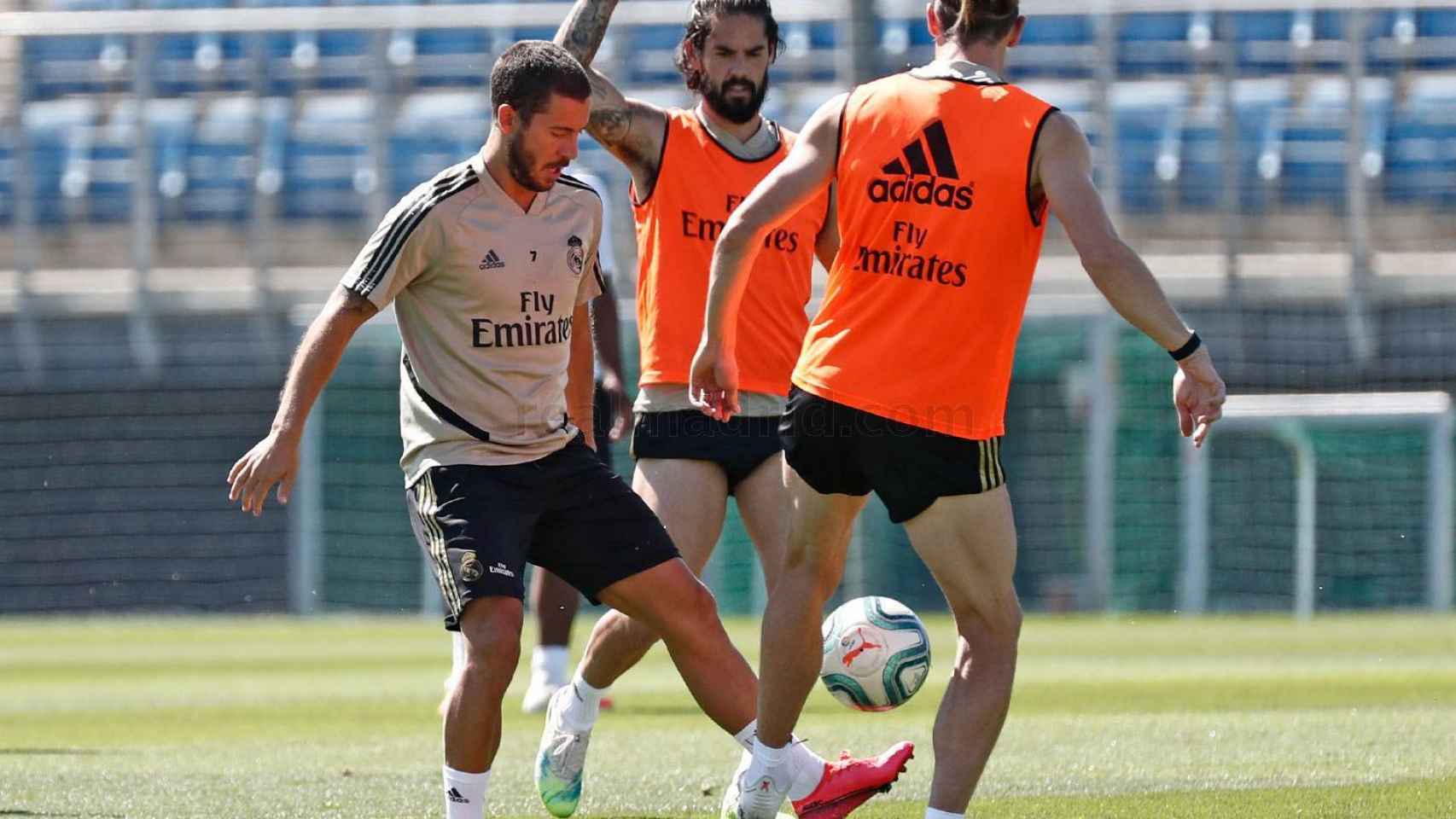 Hazard, Isco y Bale durante un entrenamiento del Real Madrid