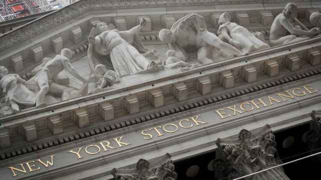 Detalle de la fachada de la Bolsa de Nueva York.