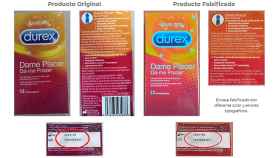 Imágenes contrapuestas de los condones falsos y los auténticos distribuida por la AEMPS.