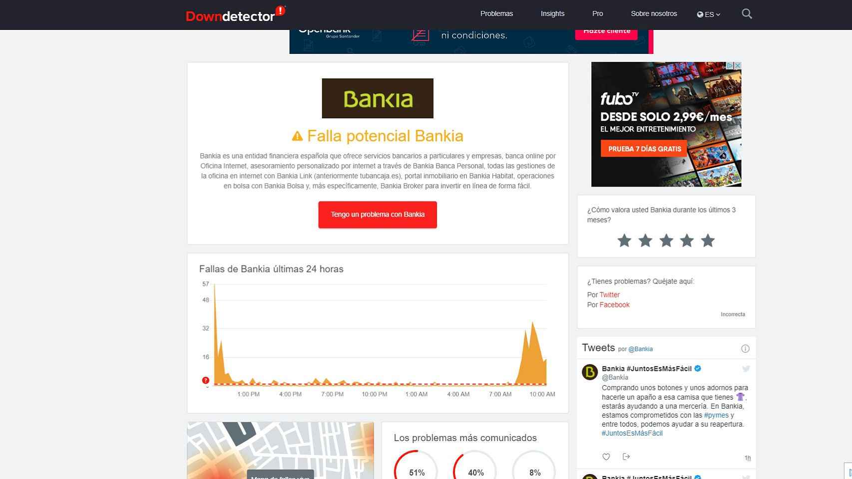 Bankia en DownDetector.