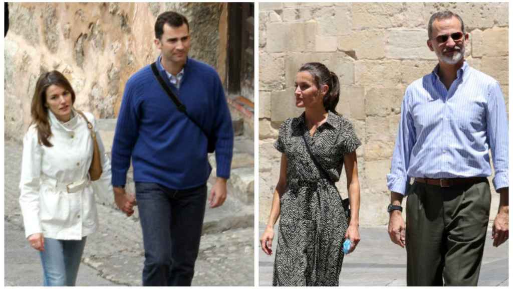 Felipe VI y Letizia en montaje de JALEOS durante su luna de miel en 2004 y su última visita a Cuenca este jueves.