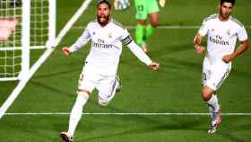 Sergio Ramos celebra su gol de penalti al Getafe