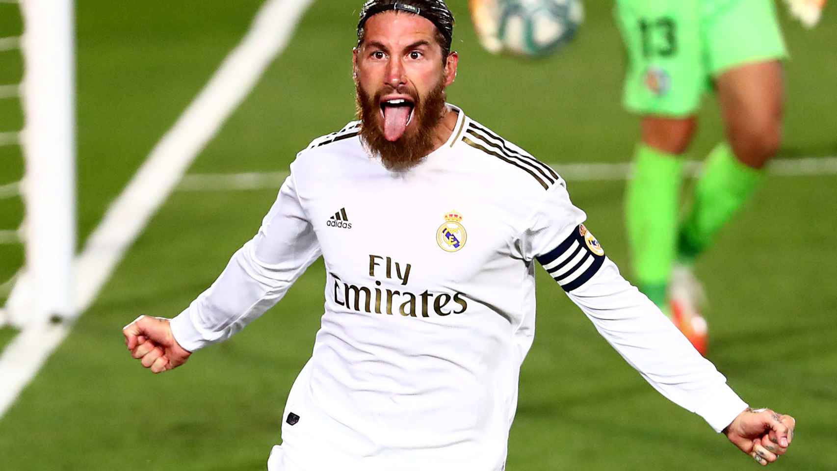 Sergio Ramos celebra su gol de penalti al Getafe