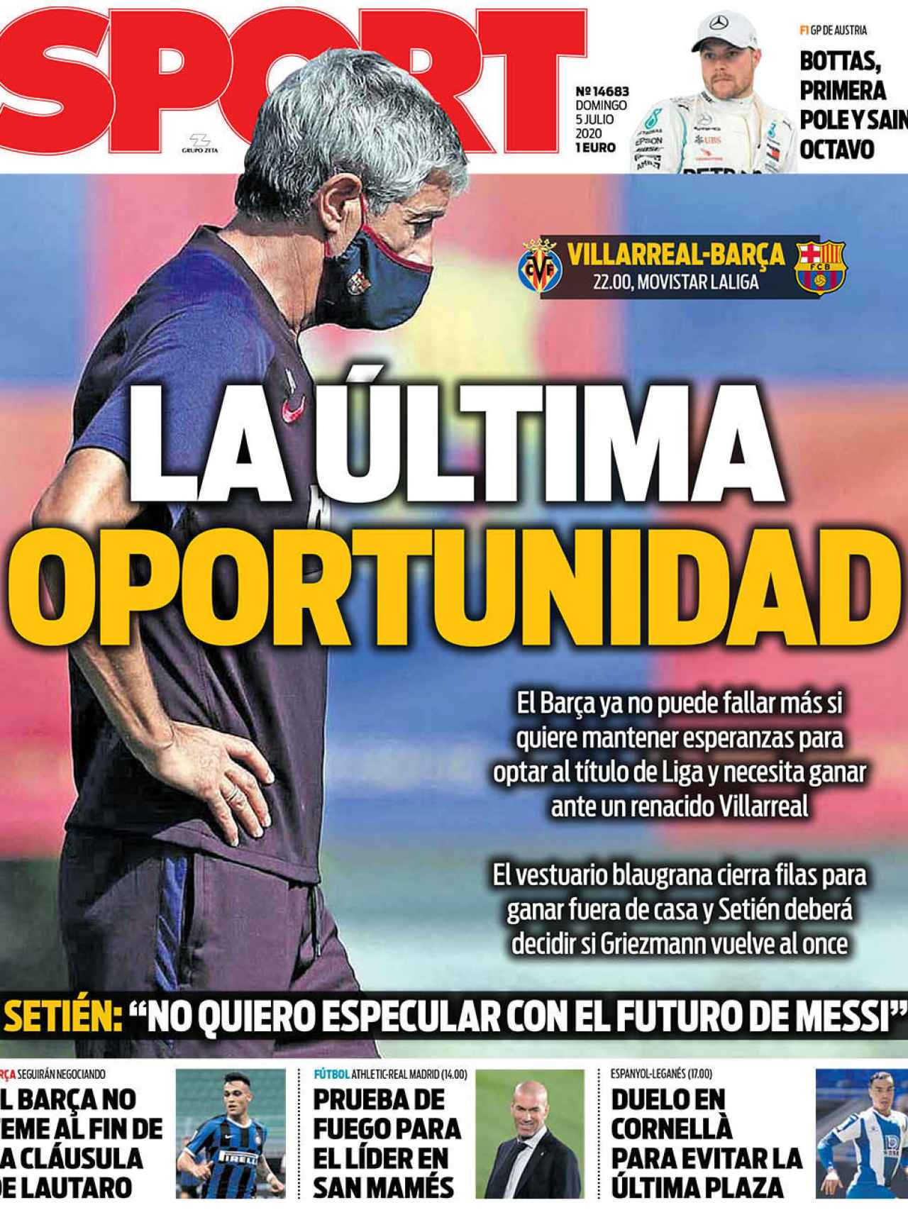 La portada del diario Sport (05/07/2020)