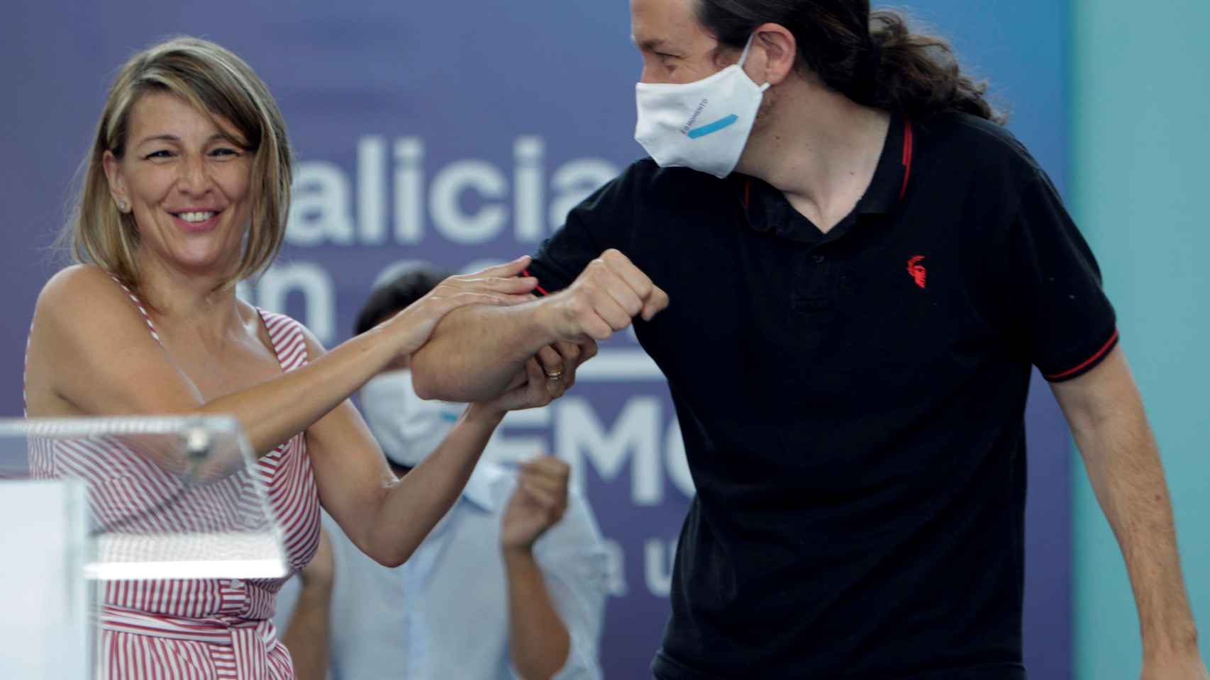 Pablo Iglesias, junto a la ministra de Trabajo y Economía Social, Yolanda Díaz.