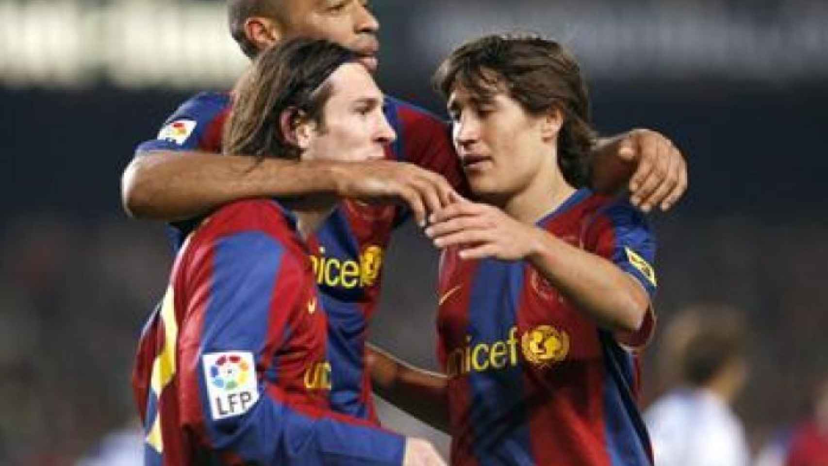 Leo Messi, Thierry Henry y Bojan Krkic