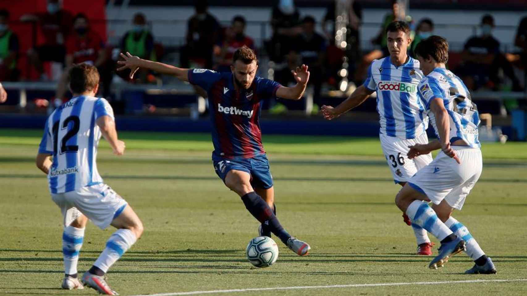 Borja Mayoral, durante el Levante - Real Sociedad de la jornada 34 de La Liga