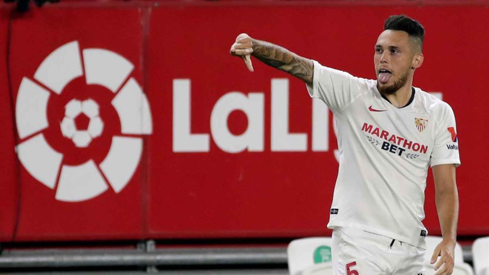 Ocampos celebra su gol con el Sevilla ante el Eibar en la jornada 34 de La Liga