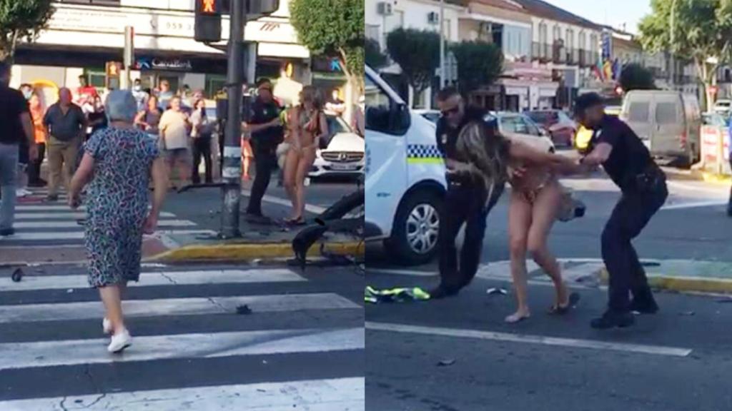 La mujer que provocó el siniestro, detenida por agentes de la policía.