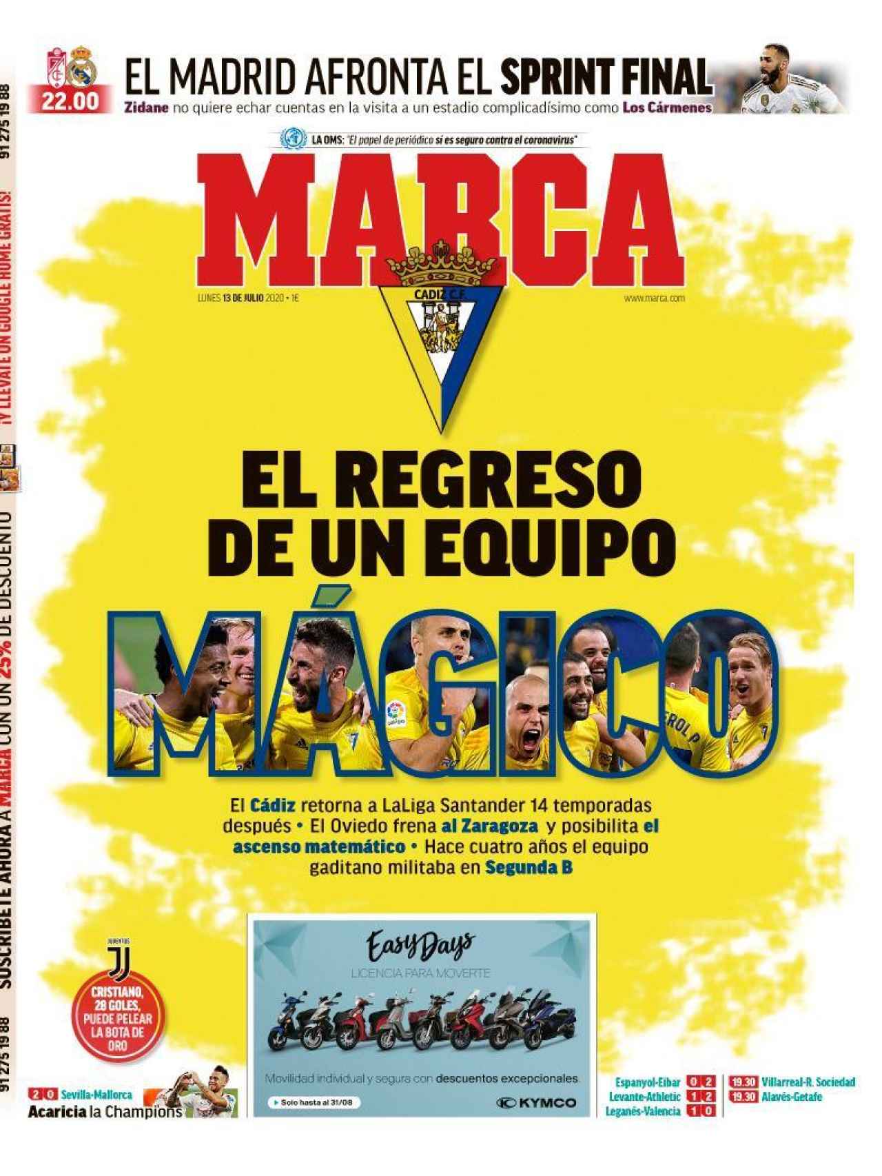 La portada del diario MARCA (13/07/2020)