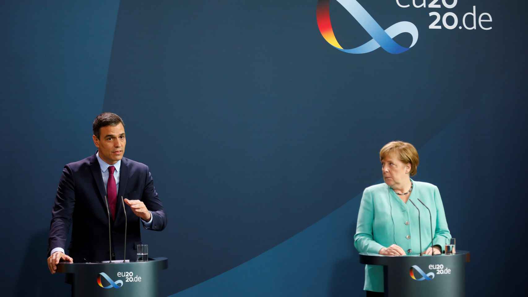 Pedro Sánchez y Angela Merkel, durante su comparecencia conjunta de este martes