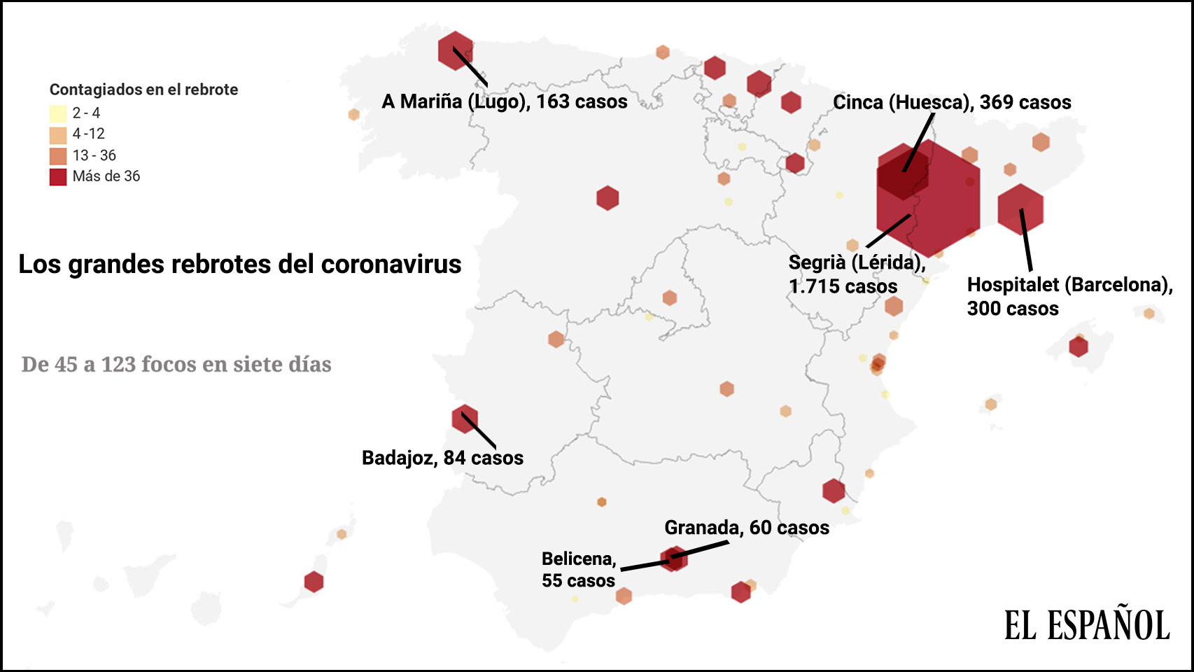 Mapa de los rebrotes de Covid en España.