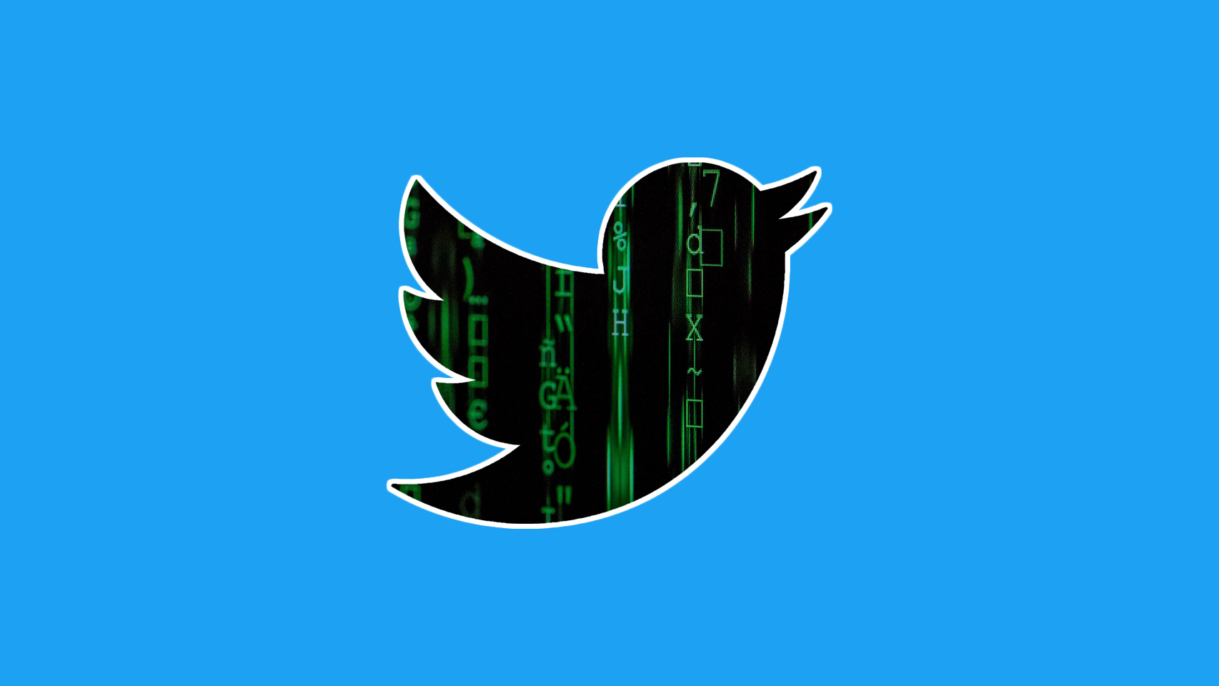 Logo de Twitter con glifos de hackeo.