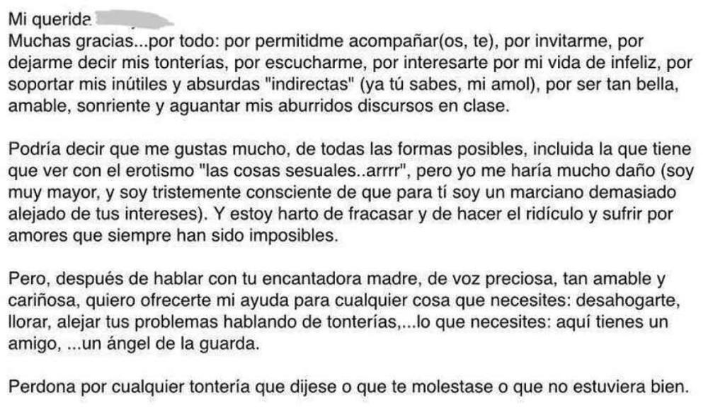 Un mail que le envió el docente investigado a una de las cuatro alumnas.